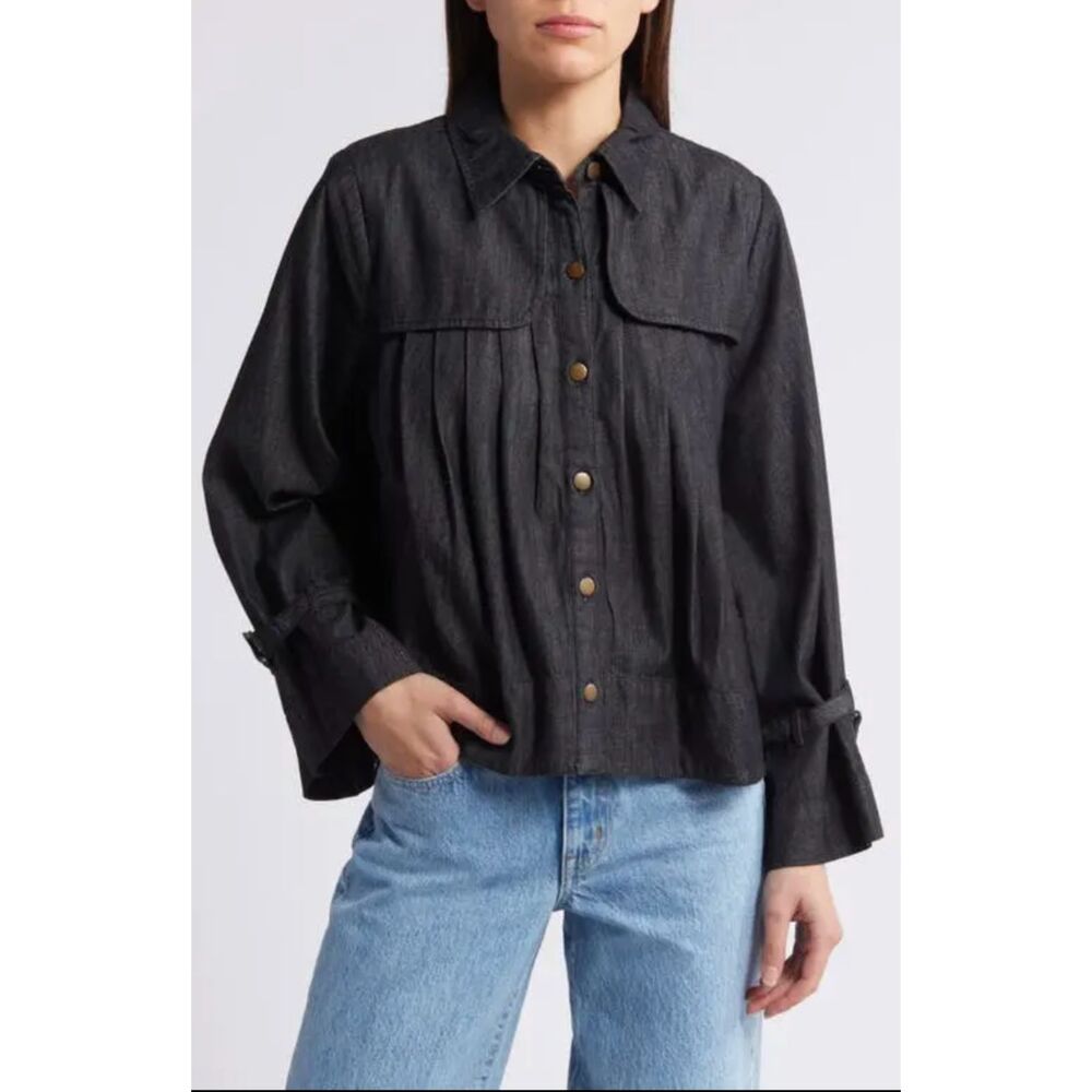 Cleobella Larsen Denim Jacket Black Sz Small NWOT Swing Fit